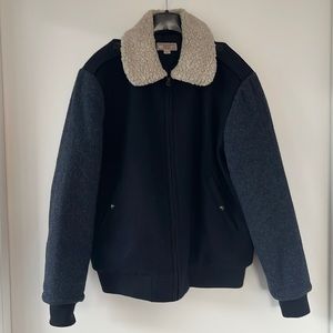 J. Crew x Wallace & Barnes Sherpa-Collar Contrast Wool Bomber Jacket